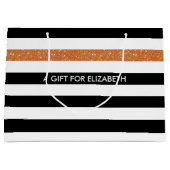 Modern Black Stripes FAUX Oranje Glitz en naam Large Cadeautasje (Voorkant)