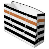 Modern Black Stripes FAUX Oranje Glitz en naam Large Cadeautasje (Achterkant Gekanteld)
