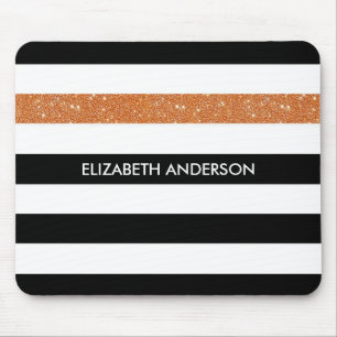Modern Black Stripes FAUX Oranje Glitz en naam Muismat