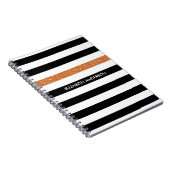 Modern Black Stripes FAUX Oranje Glitz en naam Notitieboek (Rechterzijde)