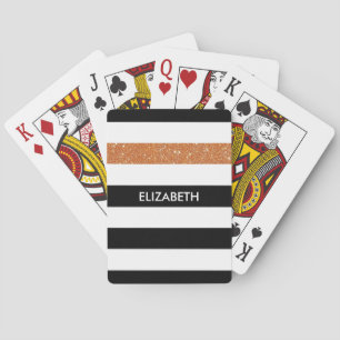 Modern Black Stripes FAUX Oranje Glitz en naam Pokerkaarten