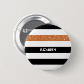 Modern Black Stripes FAUX Oranje Glitz en naam Ronde Button 5,7 Cm (Voorkant /achterkant)
