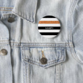 Modern Black Stripes FAUX Oranje Glitz en naam Ronde Button 5,7 Cm (In situ)
