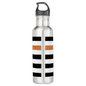 Modern Black Stripes FAUX Oranje Glitz en naam Waterfles (Achterkant)