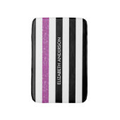 Modern Black Stripes FAUX Paars Glitz en naam Badmat (Voorkant Verticaal)