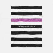 Modern Black Stripes FAUX Paars Glitz en naam Fleece Deken (Voorkant)