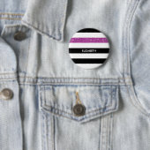 Modern Black Stripes FAUX Paars Glitz en naam Ronde Button 5,7 Cm (In situ)
