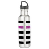 Modern Black Stripes FAUX Paars Glitz en naam Waterfles (Achterkant)