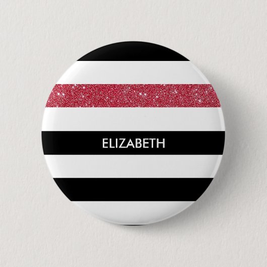 Modern Black Stripes FAUX Red Glitz en naam Ronde Button 5,7 Cm (Voorkant)