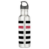 Modern Black Stripes FAUX Red Glitz en naam Waterfles (Achterkant)
