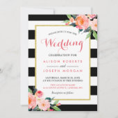 Modern Black Stripes Floral Wedding Celebration Kaart (Voorkant)