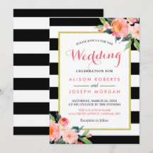 Modern Black Stripes Floral Wedding Celebration