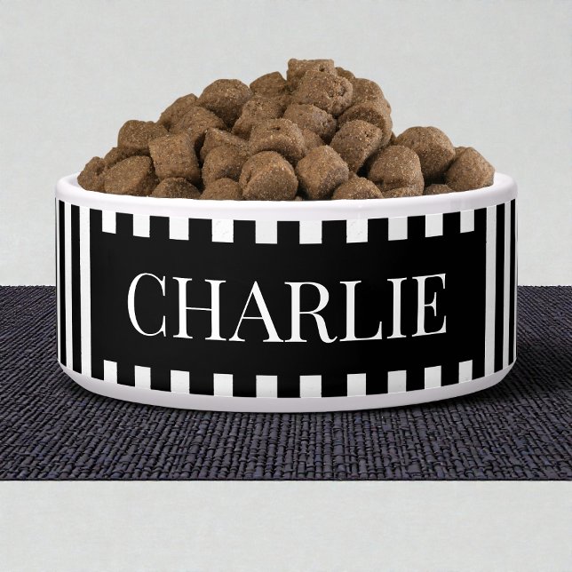 Modern Black Stripes Pattern Personalized Dog Pet Voerbakje (Modern Black Stripes Pattern Personalized Dog Pet Bowl)