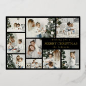 Modern Black Stylish Multi Photo Grid Holiday Card Folie Feestdagenkaart (Voorkant)