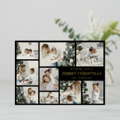 Modern Black Stylish Multi Photo Grid Holiday Card Folie Feestdagenkaart (Staand Voorkant)