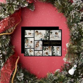 Modern Black Stylish Multi Photo Grid Holiday Card Folie Feestdagenkaart