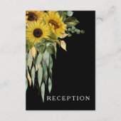 Modern Black Sunflower Weddenschappen Reception Informatiekaartje (Achterkant)