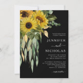 Modern Black Sunflower Wedding Kaart (Voorkant)