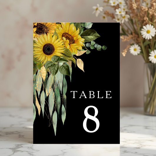 Modern Black Sunflower Wedding Kaart