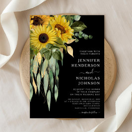 Modern Black Sunflower Wedding Kaart