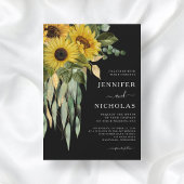 Modern Black Sunflower Wedding Kaart