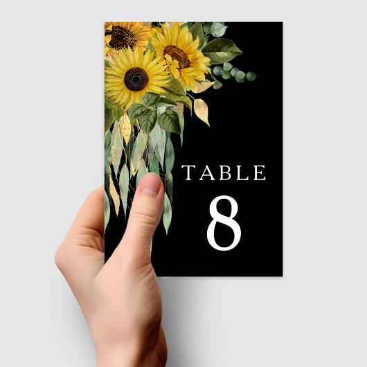 Modern Black Sunflower Wedding Kaart