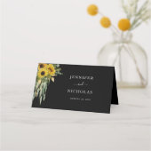 Modern Black Sunflower Wedding Plaatskaartje (Achterkant)