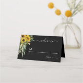 Modern Black Sunflower Wedding Plaatskaartje (Voorkant)
