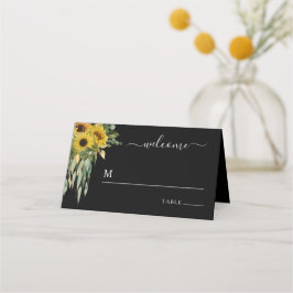 Modern Black Sunflower Wedding Plaatskaartje