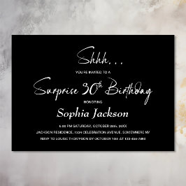 Modern Black Surprise 30ste verjaardagsfeestje Kaart