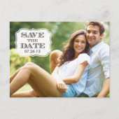 Modern Black Swirl Label Bewaar de datum fotokaart Aankondigingskaart (Voorkant)