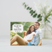 Modern Black Swirl Label Bewaar de datum fotokaart Aankondigingskaart (Staand voorkant)