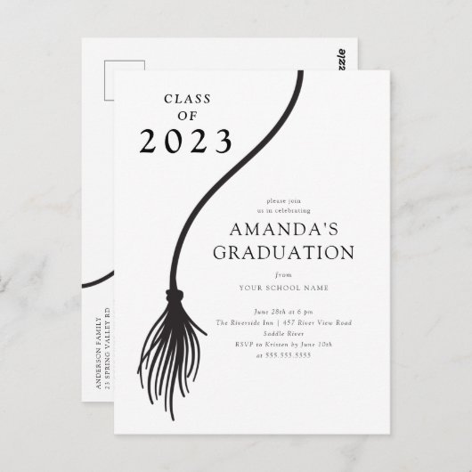 Modern Black Tassel Graduation Party Briefkaart (Voorkant / Achterkant)