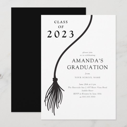 Modern Black Tassel Graduation Party Invitation Kaart (Voorkant / Achterkant)