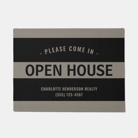 Modern Black Taupe Real Estate Open House Doormat Deurmat (Voorkant)