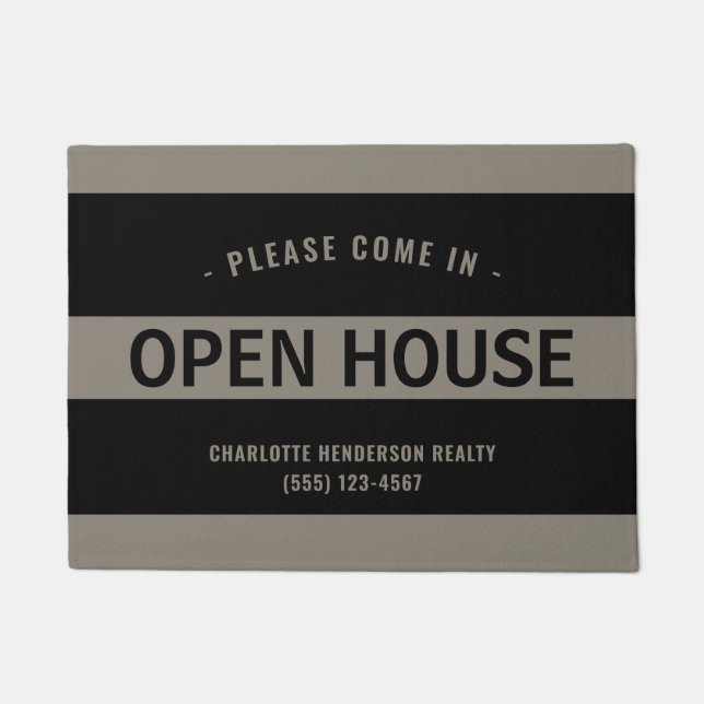 Modern Black Taupe Real Estate Open House Doormat Deurmat (Voorkant)
