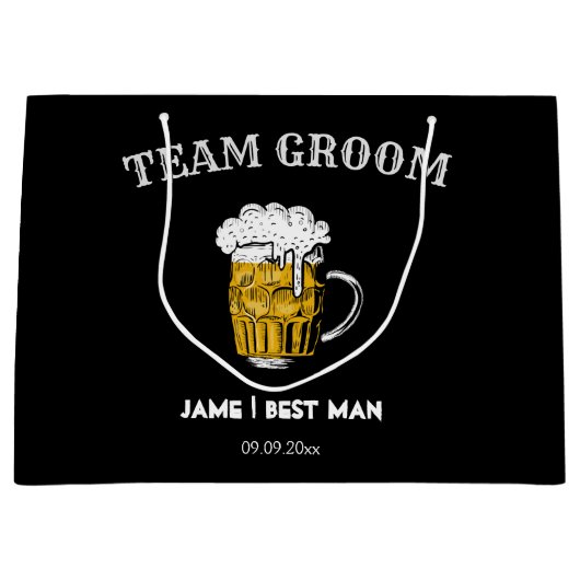Modern Black Team Groomsman Bachelor Groot Cadeauzakje (Voorkant)