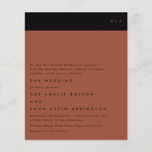 Modern Black Terracotta Budget Wedding Invite (Voorkant)