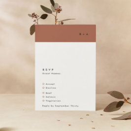 Modern Black Terracotta Stripe Monogram Weddenscha RSVP Kaartje