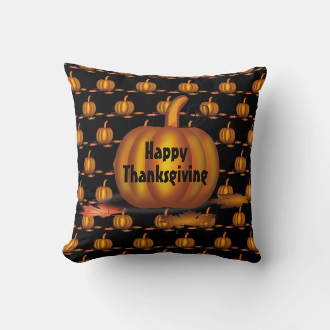 Modern Black Thanksgiving Pumpkin Kussen (Voorkant)