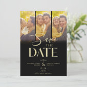 Modern Black Trendy Collage Wedding 3 Photos Save The Date (Staand voorkant)