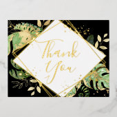 Modern Black Tropical Foliage Weddenschap Bedankt Folie Uitnodiging Briefkaart (Voorkant)