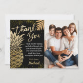Modern Black Tropical Gold Pineapple Summer Photo Bedankkaart (Voorkant)