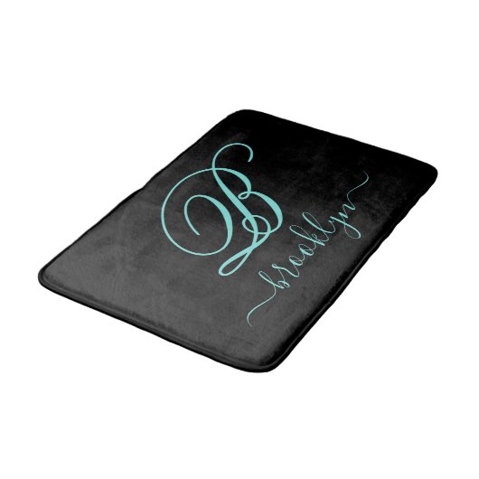 Modern Black Turquoise Handwrited Monogrammed Badmat (Gekanteld)