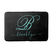 Modern Black Turquoise Handwrited Monogrammed Badmat (Voorkant)