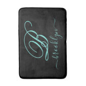Modern Black Turquoise Handwrited Monogrammed Badmat (Voorkant Verticaal)