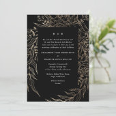 Modern Black Tuxedo Golden Pampas Monogram Wreath Kaart (Staand voorkant)