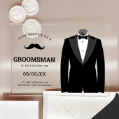 Modern Black Tuxedo Groomsman Request Acryl Uitnodigingen