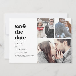Modern Black Typografie 3 Foto Collage Save The Date
