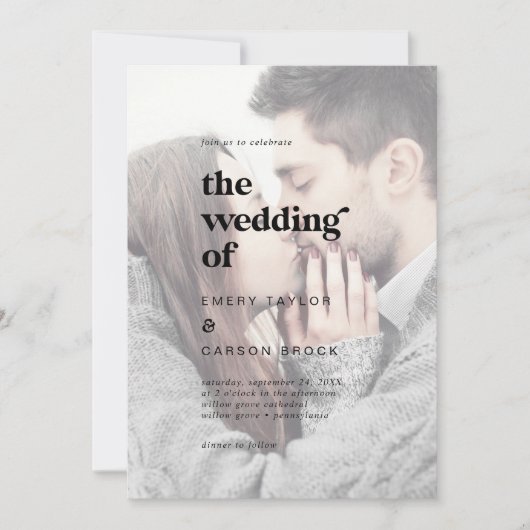 Modern Black Typografie | Faded-fotoweddenschap Kaart (Voorkant)
